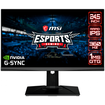 MSI Oculux NXG253R Gaming Monitor, 25 inch 360Hz, FHD (1920x1080) 16:9, Rapid IPS Anti-glare, 1ms GTG, 400nits, 1000:1, 178°/178°, NVIDIA Reflex, G-SYNC, ULMB, Adjustable Stand, Mystic Light,
