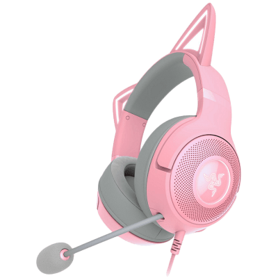 Kraken Kitty V2 - Pink, Gaming headset, Kitty Ears, Stream Reactive Lighting, HyperClear Cardioid Mic, 40 mm TriForce Drivers, Built into the earcups microphone, Razer Chroma RGB (Ear and