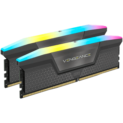 Памет Corsair DDR5, 6000MT/s 32GB 2x16GB DIMM, Unbuffered, 30-36-36-76, Std PMIC, AMD EXPO, VENGEANCE RGB DDR5 Cool Grey Heatspreader, Black PCB, 1.4V, EAN:0840006600107