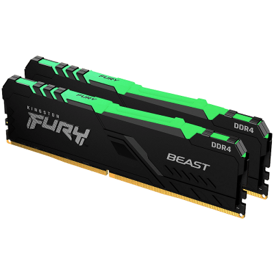 Памет Kingston 32GB 3200MT/s DDR4 CL16 DIMM (Kit of 2) 1Gx8 FURY Beast RGB, EAN: 740617337969