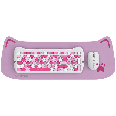 CANYON HSET-W6 Keyboard+Mouse Kitty Edition AAA+АА Wireless Pink