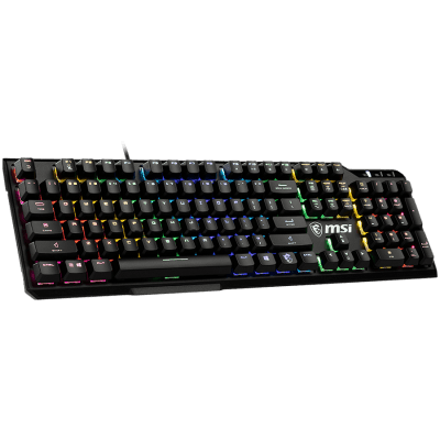 MSI VIGOR GK41 LR US Gaming Keyboard, Black, 6 fixed color LEDs in 10 different lighting zones, 6+N Key Rollover & Anti-ghosting, Hotkeys for Rapid Control, 3 Adjustable Keyboard Angles