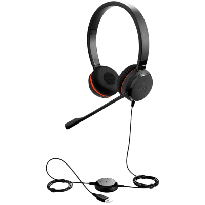 JABRA EVOLVE 30 II MS Stereo USB Headband, Noise cancelling, USB and 3.5 connectivity, with mute-button and volume control on the cord, with leather ear cushion, Microsoft optimized