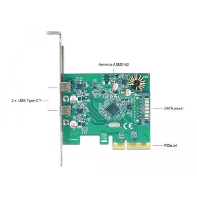 Карта Delock, PCI Express x4 към USB-C (USB 3.1 Gen 2) женско, 10 Gbps