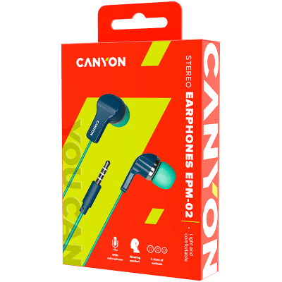 CANYON EPM-02 Stereo Earphones with inline microphone - Green+Blue