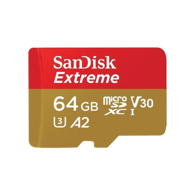 SANDISK Extreme microSDXC, 64GB, Class 10 U3, V30 80 MB/s