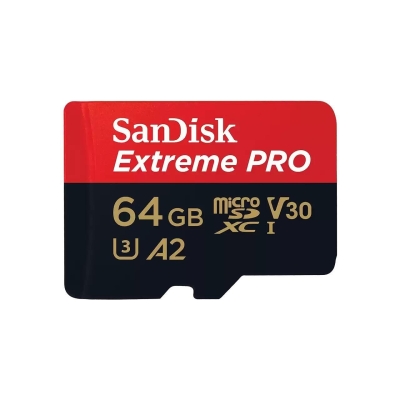 SANDISK Extreme PRO microSDXC, 64GB, Class 10 U3, A2, V30, 90 MB/s, SD adapter