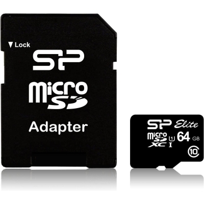 Silicon Power Elite, 64GB, Micro SDHC/SDXC, UHS-I, SD Adapter