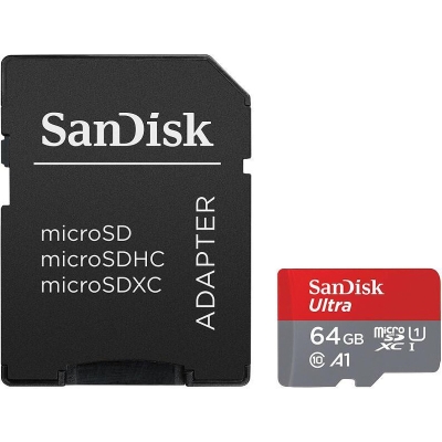 SANDISK Ultra microSDXC, 64GB, A1, UHS-I, U1, Class 10, 140MB/s, Adapter