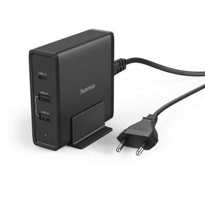 HAMA 220V charger - 3 ports, USB-C, USB-A, 5-20V/65W, (PD), Black