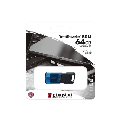 USB drive KINGSTON DataTraveler 80M, 64GB, USB-C 3.2 Gen 1, Black/Blue