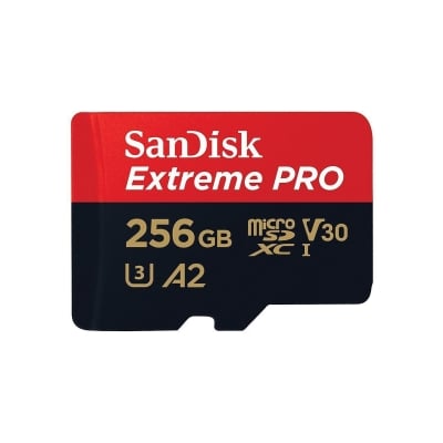 SANDISK Extreme PRO microSDXC, 256GB, Class 10 U3, A2, V30, 140 MB/s, SD adapter
