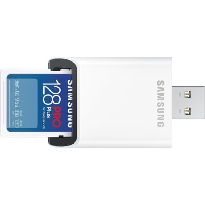 Samsung PRO Plus, SD Card, 128GB, USB Reader, White
