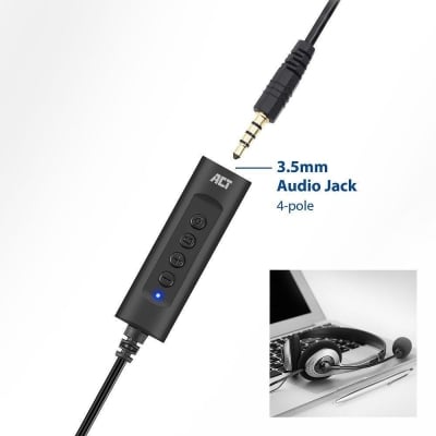 Ewent AC9360, 2.0, USB-A, 3.5 mm, Black