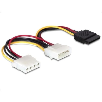 DeLock cable Power 4 pin male to SATA 15 pin female + 4 pin female, 16.5cm