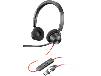 Слушалки HP Poly Blackwire 3320 Stereo Microsoft Teams Certified USB-C +USB-C/A адаптер 8X220AA