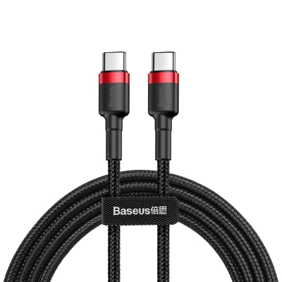 Кабел Baseus Cafule USB-C PD /USB-C PD PD2.0 60W 20V 3A QC3.0, 2м CATKLF-H91 - черен/червен