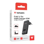 Зарядно устройство Verbatim Fold 'n' Go GaN Charger 65W EU plug Black