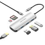 Vention докинг станция Docking Station Type-C - TOJHB - HDMI x 1, USB3.0 x 3, USB-C PD100W x 1, SD/TF