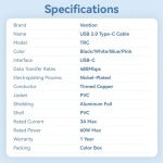 Vention Кабел USB 2.0 C M / USB-C M 1.0m Black - TRCBF