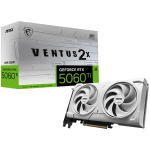 MSI Video Card NVIDIA GeForce RTX 5060 Ti 16G VENTUS 2X OC WHITE PLUS, 16GB GDDR7, 128-bit, 2602 MHz Boost, 4608 CUDA Cores, PCIe 5.0 (x8), 3x DP 2.1b, HDMI 2.1b, RAY TRACING, Dual Fan, 180W TDP, 8-pin PCIe Power, G-SYNC, 2-Slot, 3Y