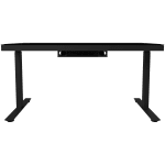 Dual-motor sit/stand adjustable-height gaming desk with wireless charger, RGB lighting, control panel, and USB ports, solid tempered glass tabletop, black.