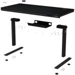 Dual-motor sit/stand adjustable-height gaming desk with wireless charger, RGB lighting, control panel, and USB ports, PB melamine surface tabletop, black.