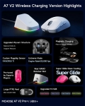 MCHOSE професионална геймърска мишка A7 V2 Ultra White - Wireless Gaming Mouse - Dual 8K, Omron Mechanical