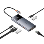 Докинг станция Baseus Metal Gleam Series II 155478 6-в-1 USB-A/USB-C/USB-C PD/HDMI/RJ45 - черен
