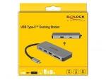 Докинг станция Delock, USB-A, USB-C, HDMI, SD, Micro SD, PD, 4K, Подсветка, Сива