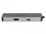 Докинг станция Delock, USB-A, USB-C, HDMI, SD, Micro SD, PD, 4K, Подсветка, Сива