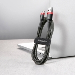 Кабел Baseus Cafule USB-A към MicroUSB, 2.4A, 1м, черен/червен