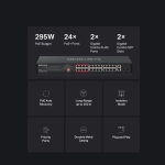 24-портов 10/100 Mbps + 2-портов Gigabit Rackmount комутатор с 24 PoE+ порта Mercusys MS126CP