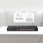 24-портов 10/100 Mbps + 2-портов Gigabit Rackmount комутатор с 24 PoE+ порта Mercusys MS126CP