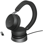 JABRA EVOLVE2 75, Link380a MS Stereo Stand Black, EVOLVE2 75 headset Black MS, Link 380 BT adapter USB-A MS, EVOLVE2 75 Deskstand USB-A,1.2m USB-C to USB-A cable, carry pouch, warranty and warning (safety leaflets)