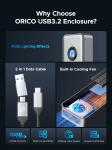 Orico външна кутия за диск Storage - Case - M.2 NVMe M key - USB-C/A, 20Gbps, Built-in Air Cooling, Aluminium - OUM2-G20-SV