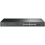 TP-Link SG2218P Omada 18-Port Gigabit Smart Switch with 16-Port PoE+, 16× Gigabit 802.3af/at PoE+ ports and 2× Gigabit SFP Slots, 150 W total PoE budget, Centralized cloud management via the web or the Omada app, Static Routing, VLAN, ACL, QoS, IGM