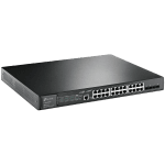 JetStream 24-Port Gigabit and 4-Port 10GE SFP+ L2+ Managed Switch with 24-Port PoE+PORT: 24× Gigabit PoE+ Ports, 4× 10G SFP+ Slots, RJ45/Micro-USB Console PortSPEC: 802.3at/af, 384 W PoE Power, 1U 19-inch Rack-mountable Steel Case