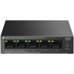 TP-Link LS105LP 5-Port 10/100 Mbps Desktop Switch with 4-Port PoE, 4× 10/100 Mbps PoE Ports, 1× 10/100 Mbps Non-PoE Port, 802.3af, 41 W PoE Power, Desktop Steel Case, Extend Mode for 250m PoE Transmitting, PoE Auto Recovery, Plug and Play