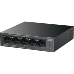 TP-Link LS105LP 5-Port 10/100 Mbps Desktop Switch with 4-Port PoE, 4× 10/100 Mbps PoE Ports, 1× 10/100 Mbps Non-PoE Port, 802.3af, 41 W PoE Power, Desktop Steel Case, Extend Mode for 250m PoE Transmitting, PoE Auto Recovery, Plug and Play