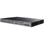 TP-Link SG3428MP Omada 28-Port Gigabit L2+ Managed Switch with 24× Gigabit 802.3af/at PoE+ ports and 4× Gigabit SFP slots, 384 W total PoE budget, Omada app, Static Routing, VLAN, ACL, QoS, IGMP Snooping, OAM, and DDM, ERPS, Zero-Touch Provisioning