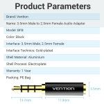 Vention адаптер Adapter Audio 3.5mm M / 2.5mm F  Black Metal - BFBB0