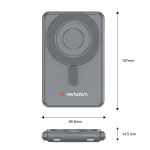 Външна батерия Verbatim Charge 'n' Go 2C Power Bank Magnetic Wireless 5000mAh with 2 USB-C Cables & Stand Grey