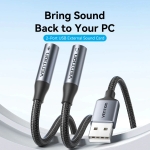 Vention външна звукова карта USB Sound card 2-Port 0.25M Gray - CVHHC