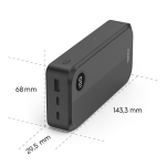 HAMA Външна батерия 20000 mAh, 3 изхода: 2 x USB-C, 1 x USB-A, черна