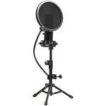 LORGAR Voicer 721, Gaming Microphone, Black, USB condenser microphone with tripod stand, pop filter, including 1 microphone, 1 Height metal tripod, 1 plastic shock mount, 1 windscreen cap, 1,2m metel type-C USB cable, 1 pop filter, 154.6x56.1mm