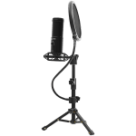 LORGAR Voicer 721, Gaming Microphone, Black, USB condenser microphone with tripod stand, pop filter, including 1 microphone, 1 Height metal tripod, 1 plastic shock mount, 1 windscreen cap, 1,2m metel type-C USB cable, 1 pop filter, 154.6x56.1mm