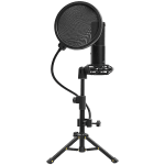 LORGAR Voicer 721, Gaming Microphone, Black, USB condenser microphone with tripod stand, pop filter, including 1 microphone, 1 Height metal tripod, 1 plastic shock mount, 1 windscreen cap, 1,2m metel type-C USB cable, 1 pop filter, 154.6x56.1mm