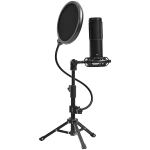 LORGAR Voicer 721, Gaming Microphone, Black, USB condenser microphone with tripod stand, pop filter, including 1 microphone, 1 Height metal tripod, 1 plastic shock mount, 1 windscreen cap, 1,2m metel type-C USB cable, 1 pop filter, 154.6x56.1mm