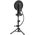 LORGAR Voicer 721, Gaming Microphone, Black, USB condenser microphone with tripod stand, pop filter, including 1 microphone, 1 Height metal tripod, 1 plastic shock mount, 1 windscreen cap, 1,2m metel type-C USB cable, 1 pop filter, 154.6x56.1mm